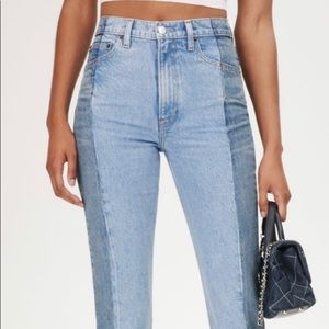 Reformation Cynthia upcycled two-tone high rise straight jeans great condition!